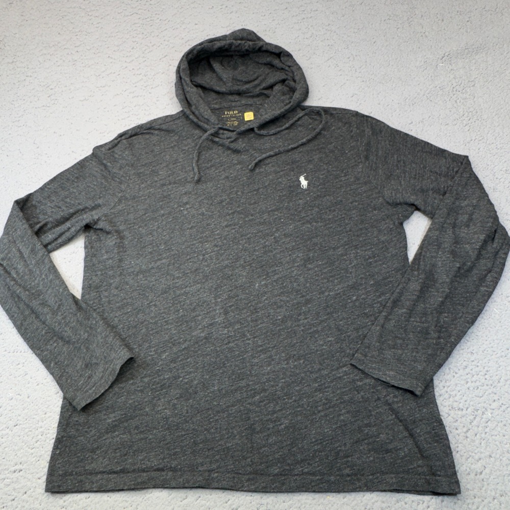 Polo Ralph Lauren Hoodie Mens Large Gray Lightweight Jersey Hooded Pony Shirt